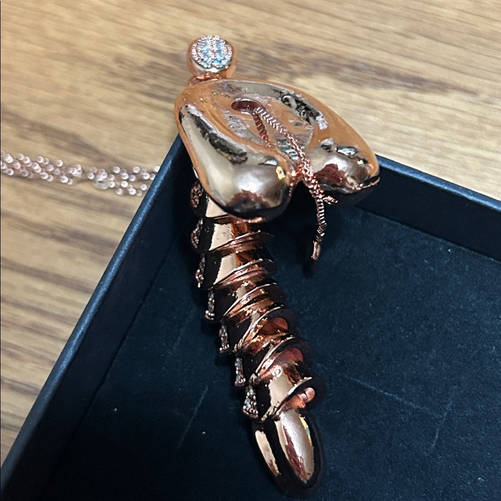 14K Rose Gold Plated Crystal Encrusted Snake Necklace NWOT - Picture 3 of 4